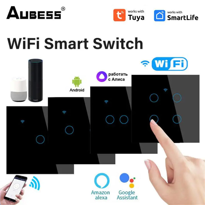 Interruptor de Luz Inteligente WiFi Tuya 1-4 Vias – Painel Tátil, Alexa/Google