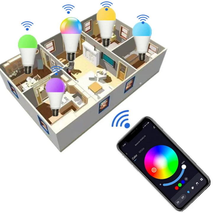 Lâmpada LED Inteligente RGB 15W E27 – Bluetooth, Regulável, iOS/Android