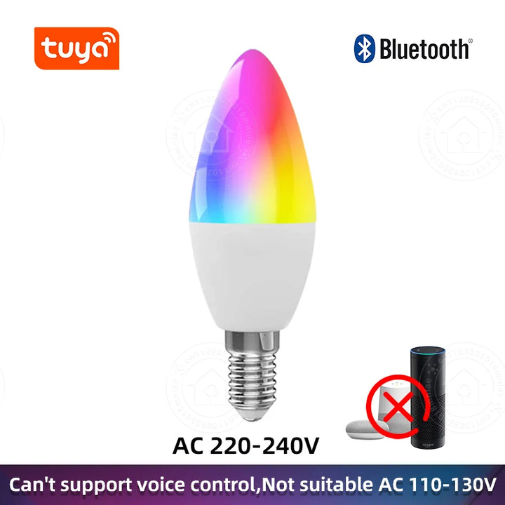 Led Bulb Candle Smart Lamp E14 TUYA Bluetooth Dimmable RGB Light 220V APP Group Control Smart Life For Home Room Decoration