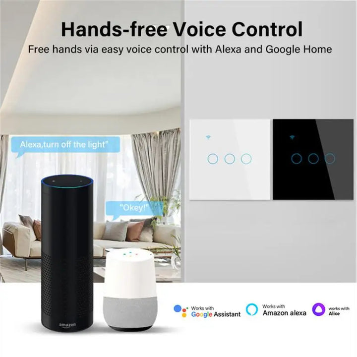Interruptor de Luz Inteligente WiFi Tuya 1-4 Vias – Painel Tátil, Alexa/Google