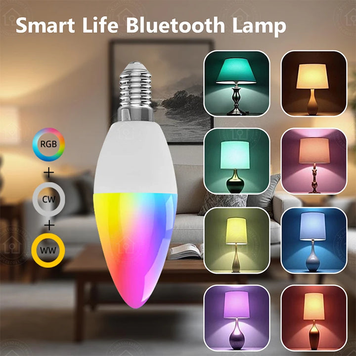 Led Bulb Candle Smart Lamp E14 TUYA Bluetooth Dimmable RGB Light 220V APP Group Control Smart Life For Home Room Decoration